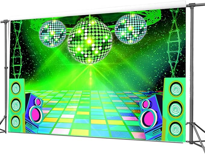 Dance Party Backdrop Retro 80s 90s Theme Stage Dance Ball Music Birthday Party Decoration DJ Photography Background 12 x 10 ft for Baby Shower Picture Photo Shoot Polyester Fabric,Purple