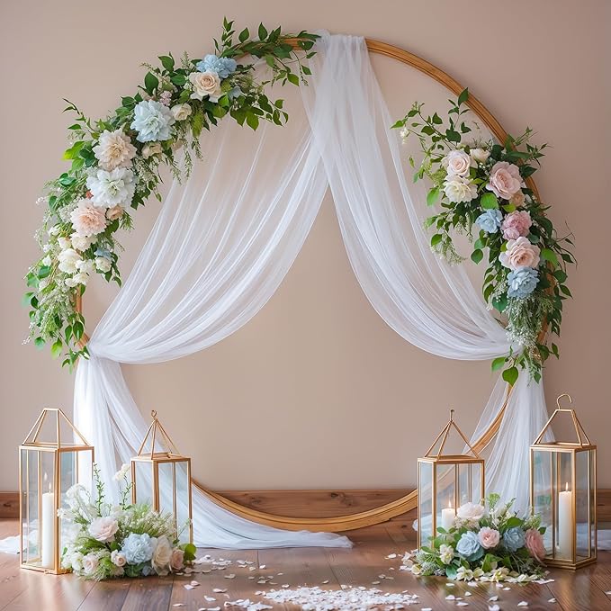 4 Panels Wedding Arch Draping Fabric White Sheer Backdrop Curtain Arch Drape for Wedding Ceremony Reception,Bridal Shower Party Decorations 28" X 19ft