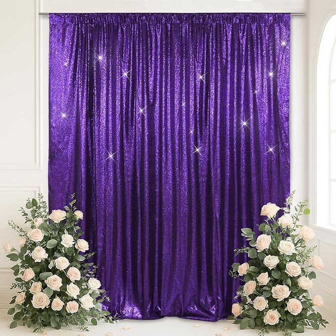 SquarePie Sequin Backdrop Less Transparent Background Sparkly Curtain for Wedding Halloween Party 6FT x 6FT Purple