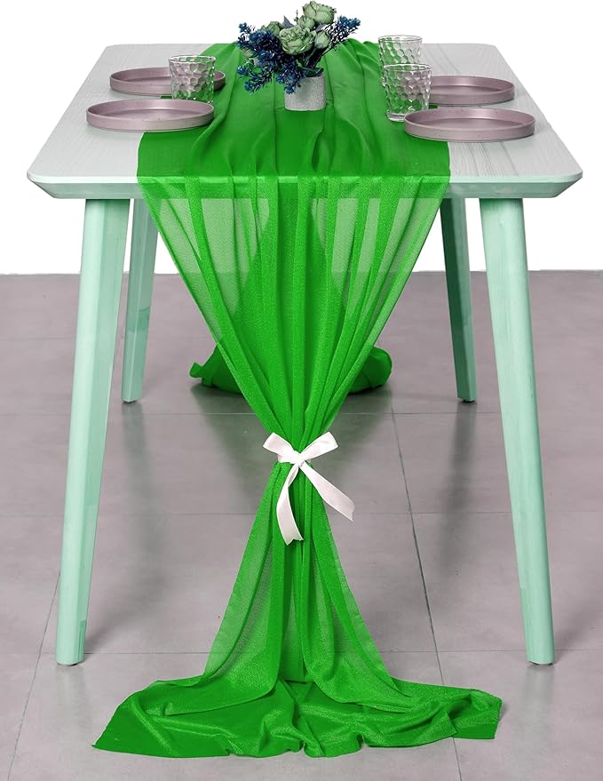 MDS Halloween Chiffon Table Runner - 12 Pack, 29 x 170 Inches, 14ft Each - Sheer Spooky Table Runners for Haunted House Parties, Trick-or-Treat Tables, Witchy Décor, Wedding & Events - Green