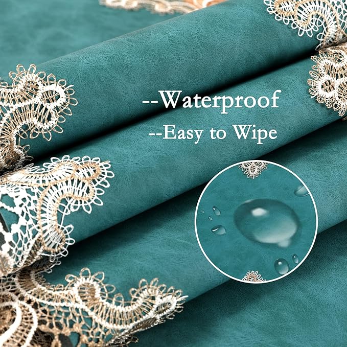 Vintage Lace Dining Table Runner, 108 Inches Macrame Coffee Table Runners for Kitchen Home Christmas Party Decorations (16x108 inch,Cyan)