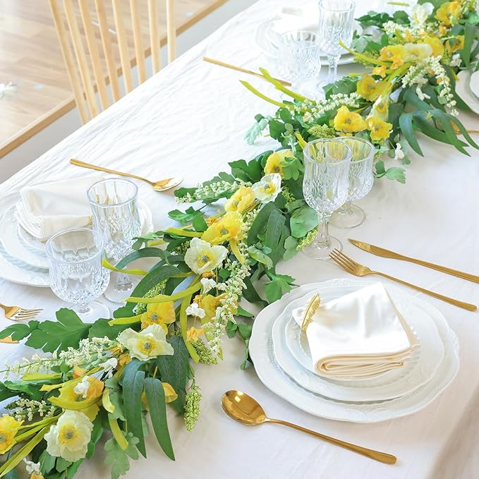 Mizii Yellow Artificial Flower Garland 6FT Fake Poppy Floral Garland Hanging Vines Spring Summer Flowers Decorations for Mantle Table Centerpieces Room Wall Fireplace Wedding Decor (Yellow)