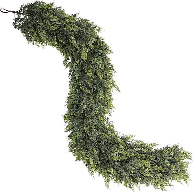 Christmas Cedar Garland - 5ft Artificial Cedar Garland Faux Lush Green Fake Pine Needles for Fireplace,Table,Window,Stairs,Mante,Holiday Indoor Outdoor Xmas Decor(1PCS)