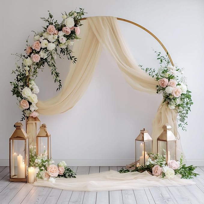 Wedding Arch Draping Fabric 4 Panels 28.7" x 20FT Champagne Sheer Chiffon Backdrop Drapes for Wedding Ceremony Birthday Party Bridal Shower Outdoor Decoration
