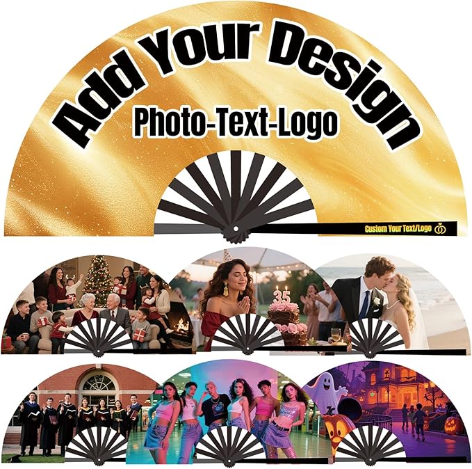 Custom Fans with Your Photo/Text - 13 Inch Personalized Folding Hand Fan for Line Dancing, Weddings, Parties | Decorative Gift for Women, Church Events & Dance Performances (50, 13 Inch)