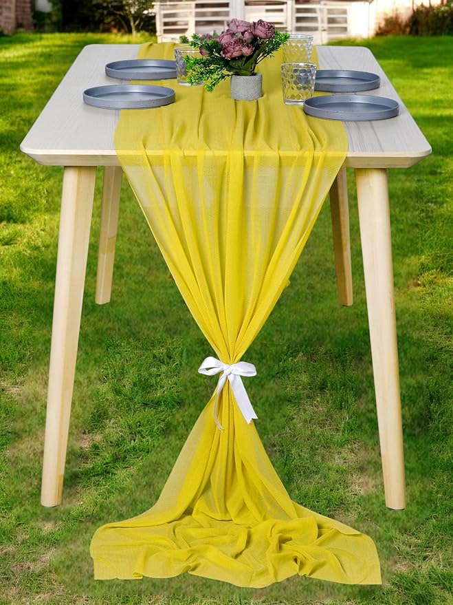 MDS Halloween Chiffon Table Runner - 20 Pack, 29 x 170 Inches, 14ft Each - Sheer Spooky Table Runners for Haunted House Parties, Trick-or-Treat Tables, Witchy Décor, Wedding & Events - Yellow