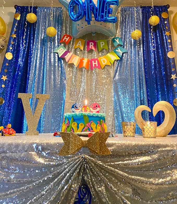 Poise3EHome Baby Blue Sequin Backdrop Curtain,2pcs 2FTx8FT Glitter Panels for Birthday Party Baby Shower Wedding Christmas Thanksgiving Holiday Festival Decor