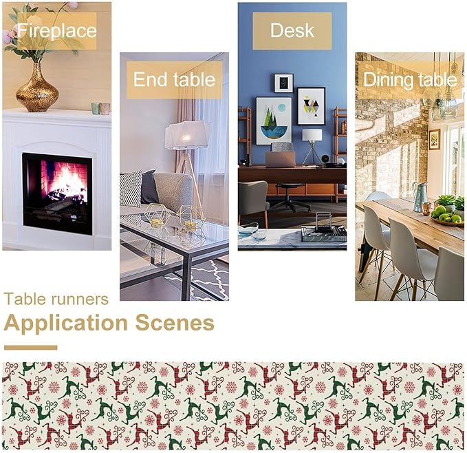 Christmas Table Runner,Christmas Plaid Deer Print Farmhouse Table Cloth Kitchen Dining Table Decoration for Home Party Decor 13x108 Inch
