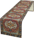 Vintage Boho Floral Table Runner, Rustic Country Farmhouse Red Blue Gold Retro Flower Pattern for Home Kitchen Table Decor Dining Coffee Room Party Decor 13x36in