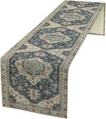 Boho Bohemia Style Table Runner, Vintage Blue Retro Flower Rustic Country Style Floral Print Pattern for Home Kitchen Table Decor Dining Coffee Room Garden Party Decor 13x108in