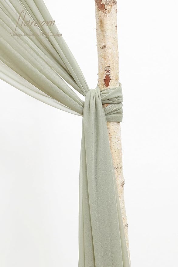 Floroom Wedding Arch Draping Fabric 2 Panels 20Ft Sage Green Chiffon Fabric Drapes Arbor Drapery Wedding Ceremony Reception Swag Decorations