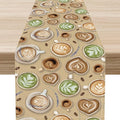 Coffee Theme Table Runner, Farmhouse Retro Brown Coffee Cup Tea Party Rustic Cafe Table Center Decor for Home Kitchen Dining Patio Holiday Party Indoor Outdoor Table Decorations,13"x108" Inch