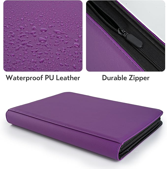 Card Binder 9 Pocket for 360 Cards - Premium Trading Card Binder with Sleeves Protection, Side Loading Card Collection Binder for TCG, MTG, YGO, One Piece Collectible Cards (Purple)