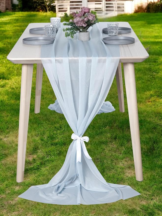 MDS Halloween Chiffon Table Runner - 12 Pack, 29 x 170 Inches, 14ft Each - Sheer Spooky Table Runners for Haunted House Parties, Trick-or-Treat Tables, Witchy Décor, Wedding & Events - Baby Blue