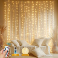 Fairy Curtain Lights Upgraded Tangle-Free Warm White USB Plug in 8 Modes String Hanging Lights with Remote for Christmas, Bedroom, Indoor, Outdoor, Weddings, Party (10 FT x 6.6 FT)
