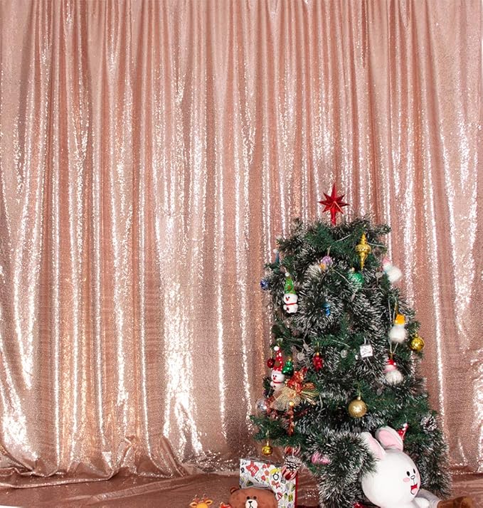 SquarePie Sequin Backdrop Not See Through Thick Background Glitter Curtain Party 20FT x 10FT Rose Gold