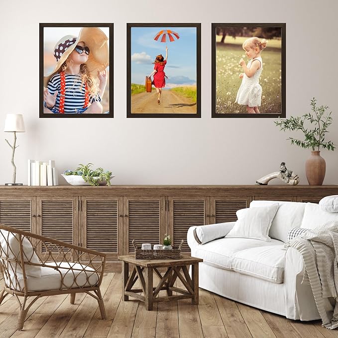 KTKDE 8.5x11 Picture Frame Walnut Certificate Document Frame 3 Pack Diploma Frames, Poster and Photo, Horizontal and Vertical Formats for Wall Hanging or Tabletop with Shatter Resistant Plexiglass