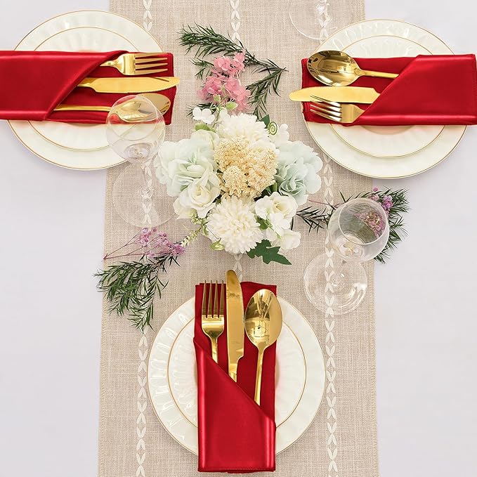 50 Pieces Red Satin Napkins, 17" x 17" Square Table Napkins, Silky Soft Smooth Washable Napkins for Restaurant, Weddings, Dinner, Party Decoration