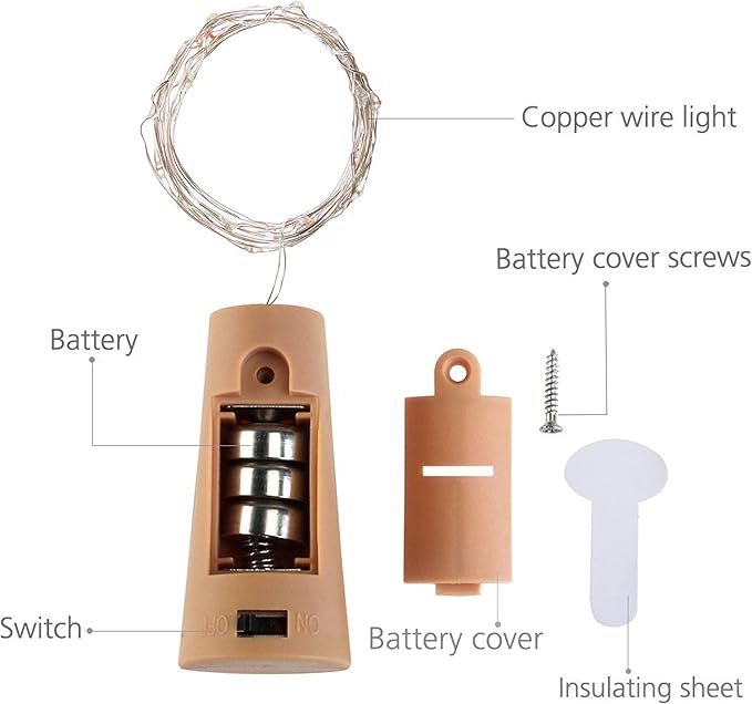 24 Pack 20 LED Wine Bottle Cork Lights, Fairy Mini String Lights Copper Wire, Battery Operated Starry Lights for DIY, Christmas, Halloween, Wedding, Party, Indoor&Outdoor (24 Pack, Warm White)