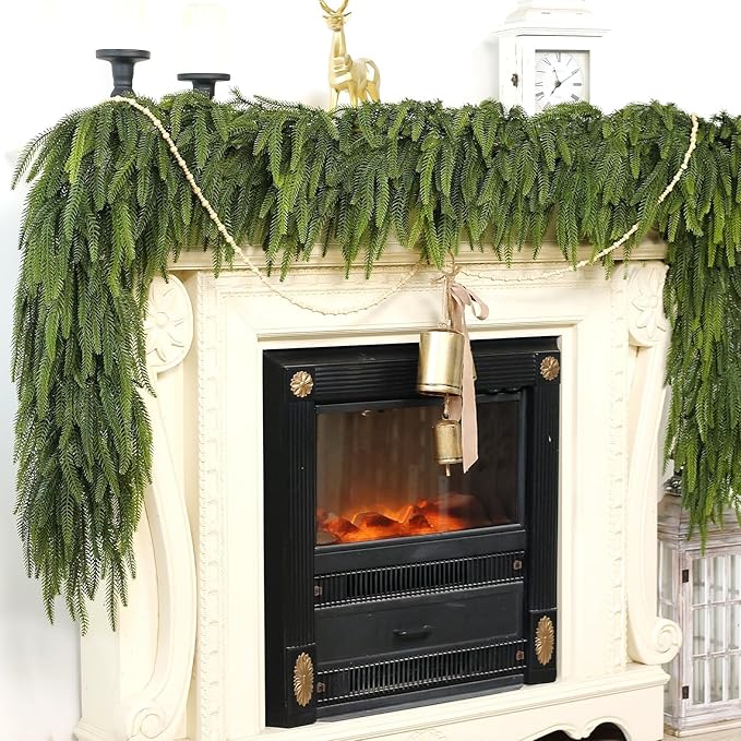 5FT Christmas Norfolk Pine Garland -2PCS, Artificial Pine Needles Garlands Faux Greenery Fake Garland for Holiday Fireplace,Table,Window,Stairs,Mante,Indoor Outdoor Decor