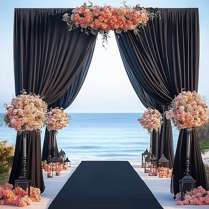 60ftx14ft Wrinkle Free Black Backdrop Curtain, 12 Panels 14FT Height Black Wedding Backdrop Drapes, Silky Polyester Back Drop Cloth for Birthday Photography Background Party Backdrop Draping