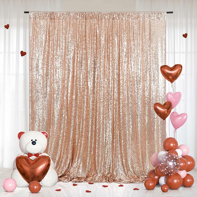Eternal Beauty Rose Gold Sequin Backdrop, 5x7 Ft Glitter Background Curtains for Shimmer Photography Party Wedding Birthday Back Drop Decor