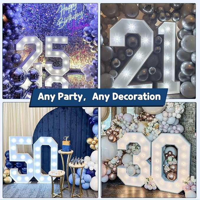 Marquee Numbers 3 Feet Tall Big Light Up Numbers 6th 16th 60th Happy Birthday Decorations Girl Boy Sweet 16 White Anniversary Party Decor Large Cardboard Prop Backdrop Sign 6