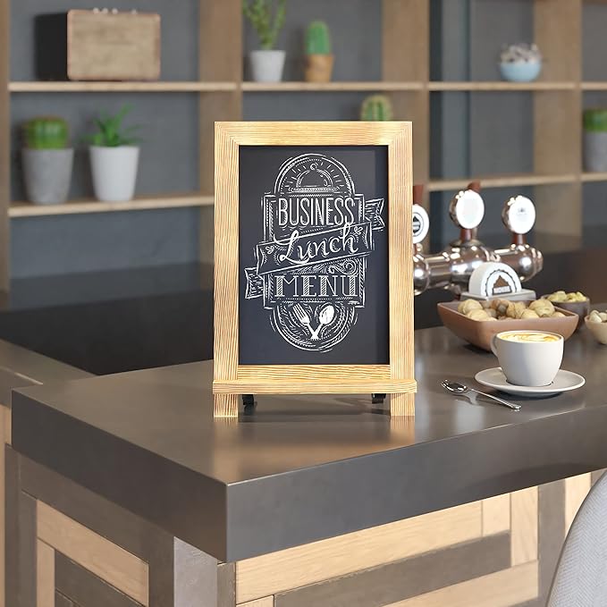 HBCY Creations Rustic Torched Wood Tabletop Chalkboard with Legs/Vintage Wedding Table Sign/Small Kitchen Countertop Memo Board/Antique Wooden Frame (9.5” x 14” Inches) (Torched Brown)