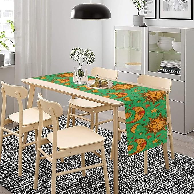 Boho Moon Table Runner, Phase of The Moon Star Sun Cartoon Pattern Table Runner for Kitchen Living Room Home Party 13x90 Inch