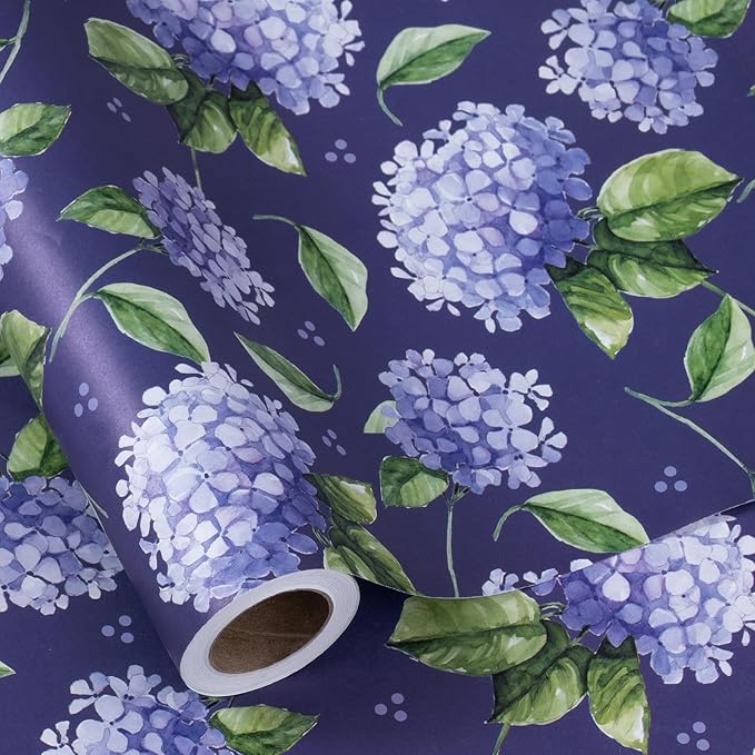 RUSPEPA Floral Wrapping Paper Roll for Women, Mini Roll, Elegant Hydrangea Flower Design Kraft Gift Wrap Paper Perfect for Birthday, Spring, Wedding, Bridal Shower, Mother's Day, 17 Inch x 16.4 Feet