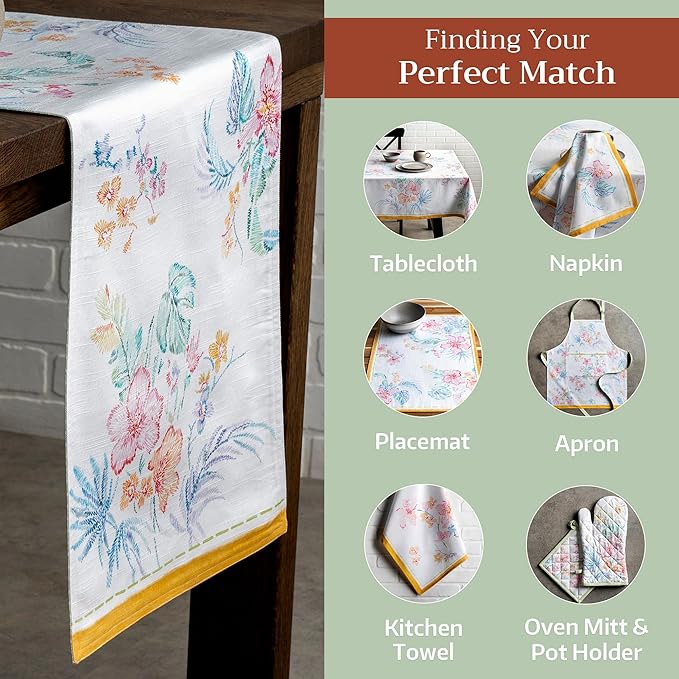 Maison d' Hermine Table Runner 100% Cotton Double Layer Table Runners 72 inches Long Decorative for Home Kitchen Dining Party Wedding Bridal Shower Spring Summer (Paradise Island, 14.50" x 72")