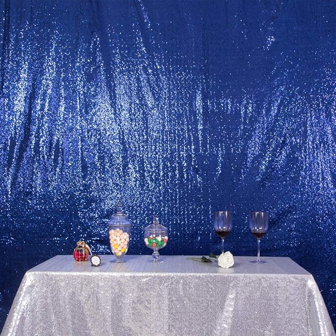 SquarePie Sequin Backdrop Not See Through Thick Stain Background for Photography Glitter Curtain Party 7FT x 7FT Navy Blue