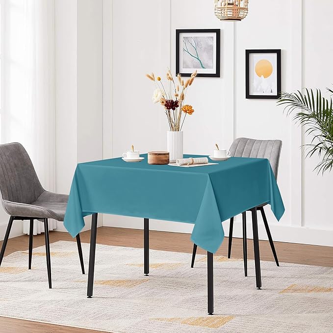 sancua Square Tablecloths 85x85 Inch, 2 Pack - Teal Fabric Table Cloth for Square or Round Tables, Washable Polyester Table Cover for Outdoor Party, Birthday, Buffet, Resturant