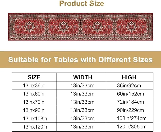 Vintage Boho Red Table Runner,Elegant Mid Century for Home Farmhouse Kitchen Table Dining Coffee Room Garden Party Wedding Decor 13x120in