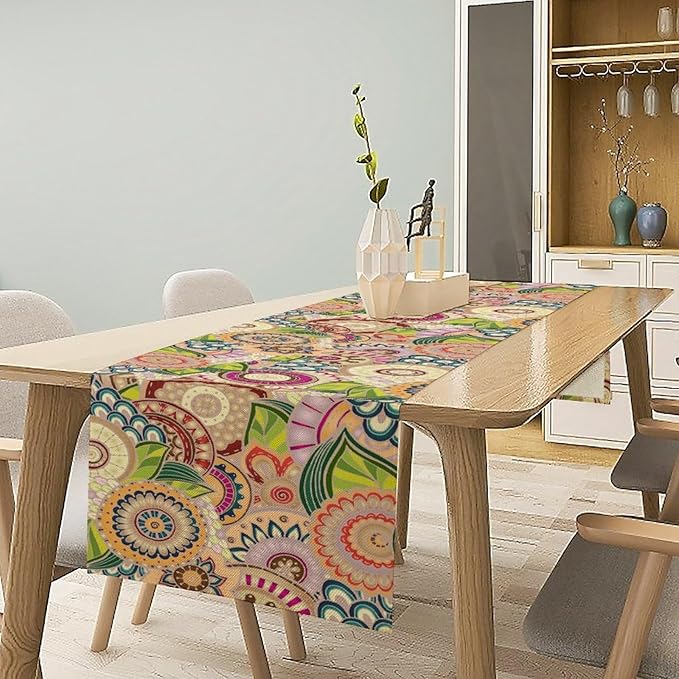Boho Floral Table Runner,Retro Bohemian Flower Table Runner for Kitchen Dining Table Home Party Decoration 13x72 Inch