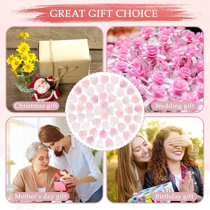 Gerrii 50 Pcs Heart Healing Stone Bulk Quartz Heart Inspirational Stones Gift for Women Love Pocket Polished Natural Energy Balancing Meditation 0.8 Inch(Rose Pink)