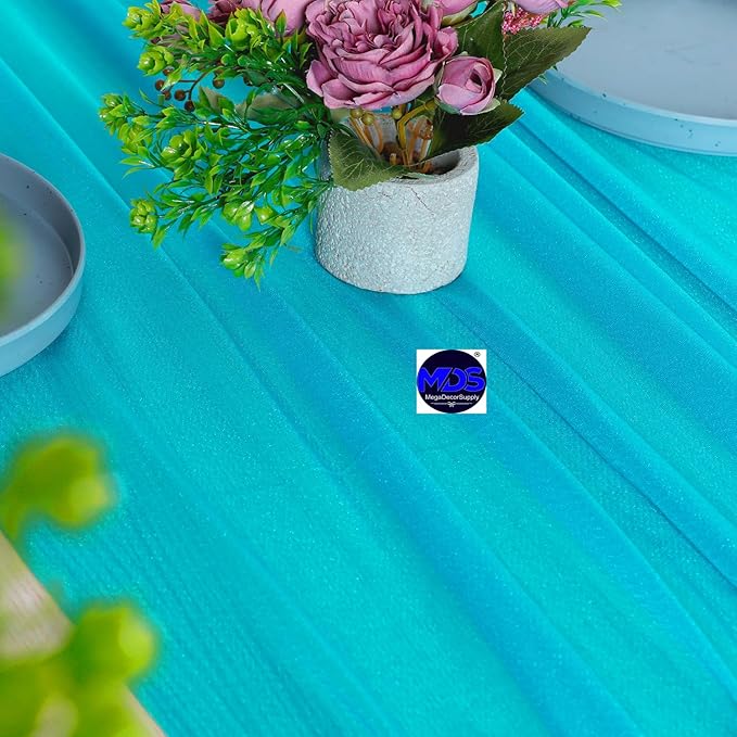 MDS 20 Pack 10ft Chiffon Table Runner 29 x 120 Inches Sheer Wedding Runner Romantic Rustic Table Runner for Wedding Decorations, Birthday Parties, Bridal Shower Party Arch Decor -Turquoise