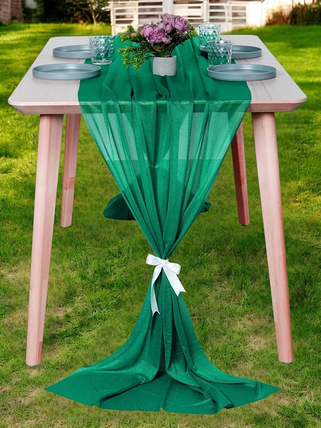 MDS Halloween Chiffon Table Runner - 12 Pack, 29 x 170 Inches, 14ft Each - Sheer Spooky Table Runners for Haunted House Parties, Trick-or-Treat Tables, Witchy Décor, Wedding & Events - Emerald Green