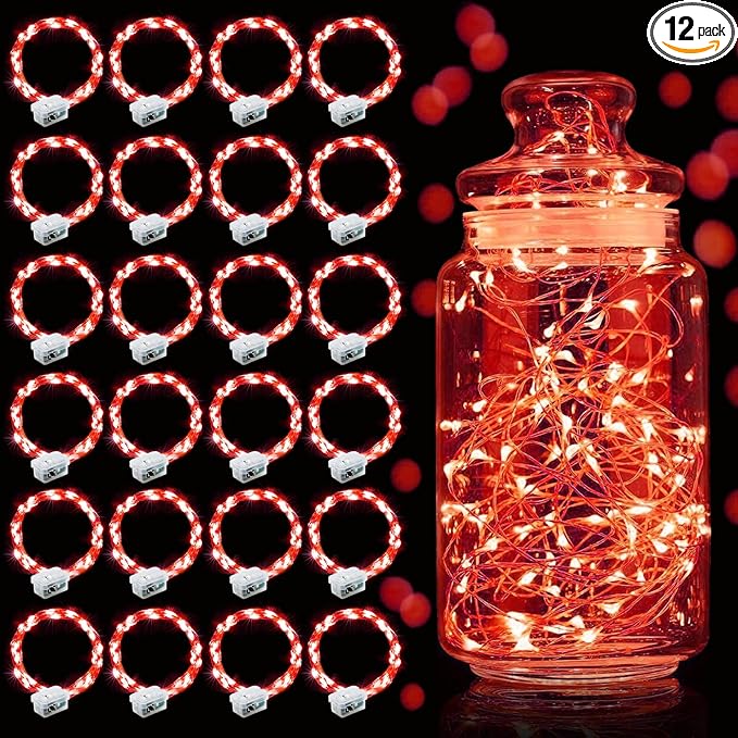 Aogist Led Fairy Lights 3 Modes Battery Operated String Lights Waterproof Silver Wire 7 Feet Firefly Starry Moon Mason Jar Lights for DIY Wedding Party Christmas (Red, 20 Pack)