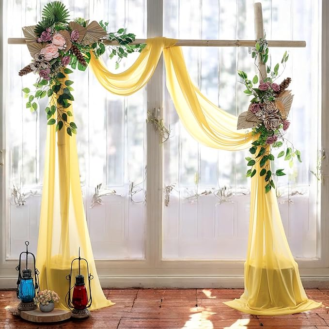 MDS Halloween Chiffon Draping Fabric - 2 Panel, 30" Wide x 40ft Long - Sheer Spooky Arbor & Canopy Drapery for Haunted House Backdrops, Party Ceilings, DIY Costumes & Themed Events - Gold