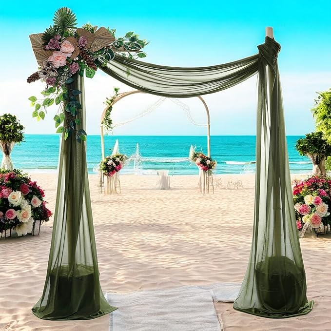 MDS Halloween Chiffon Draping Fabric - 2 Panel, 30" Wide x 75ft Long - Sheer Spooky Arbor & Canopy Drapery for Haunted House Backdrops, Party Ceilings, DIY Costumes & Themed Events - Olive Green