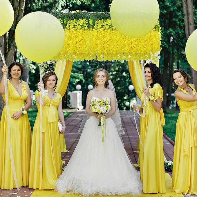 24 Pack Yellow Wisteria Hanging Flowers, 3.4 Ft Fake Hanging Flowers, Artificial Wisteria Garland Vines for Wedding Room Backdrop Outdoor Patio Garden Decoration
