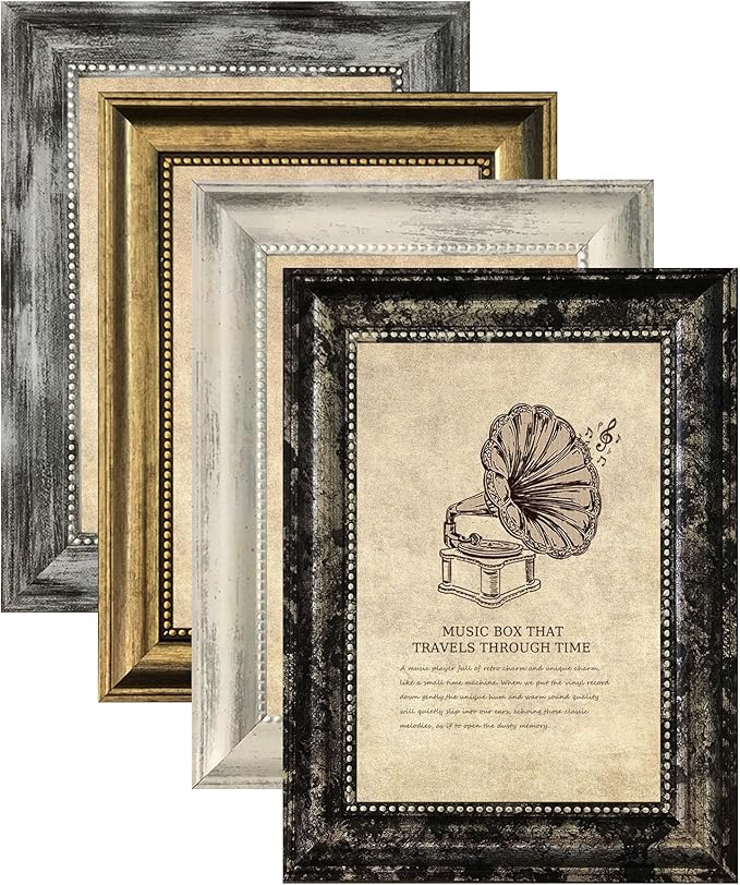 8x10 Picture Frames Set of 4- Rustic Retro Photo Frame with Real Glass Wall Mount and Tabletop Display Family Friends Wedding Gift