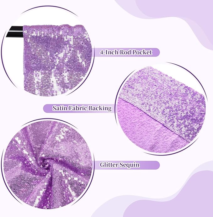 SquarePie Sequin Backdrop Less Transparent Background Sparkly Curtain for Wedding Party 10FT x 10FT Lavender