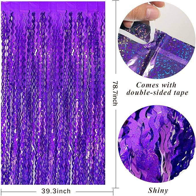 Tinsel Foil Fringe Curtains Wavy Backdrop for Parties Sparkle Metallic Wavy Foil Fringe Backdrop Curtain for Party Decorations Photo Booth Props for Birthday Graduation Wedding
