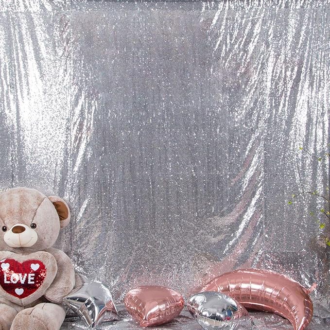 JYFLZQ Silver Sequin Backdrop Curtains 6ft x 8ft 1 Panel Glitter Photo Booth Backdrops Sparkly Photography Background Drapes for Parties Wedding Bridal Showers