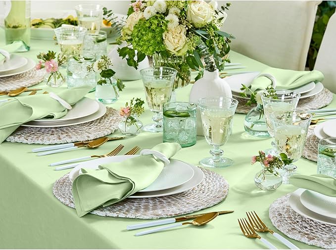 Solino Home Linen Tablecloth for Rectangle Tables 60 x 108 Inch - 100% Pure Linen Pastel Green Table Cloth - Fete, Machine Washable Cloth Tablecloth