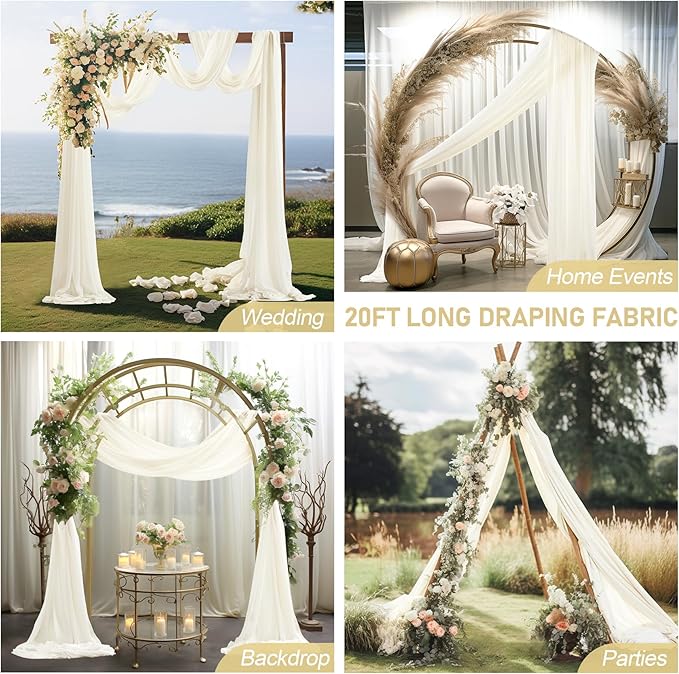 30" x 20Ft Wedding Arch Draping Fabric, 1 Panel Ivory Sheer Curtain Drapes Extra Wide & Long Backdrop Curtains for Wedding Arch Ceremony Birthday Party Decorations