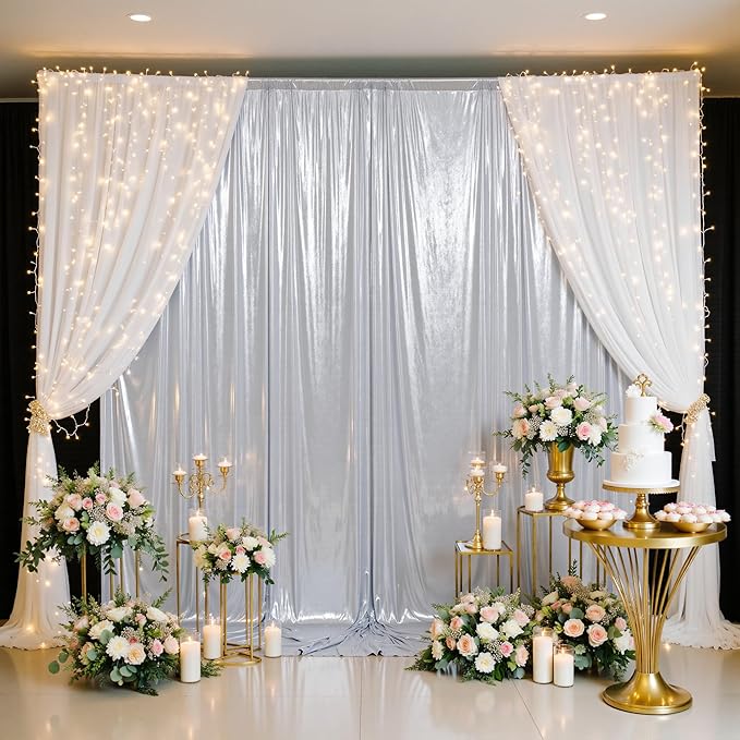10x10FT Silver Sequin Backdrop - 2 Panels 5x10FT Wrinkle-Free Glitter Drapes for Weddings, Parties & Events