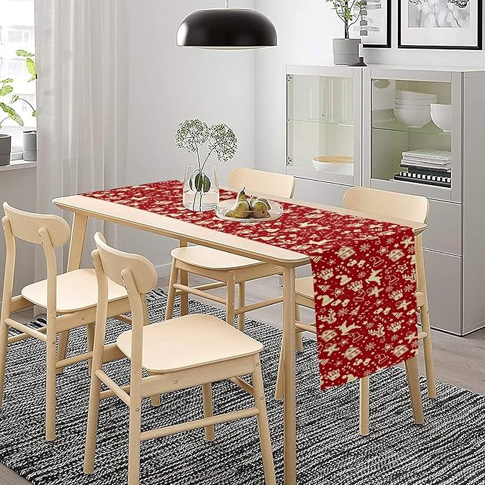 Christmas Table Runner,Seasonal Winter Deer Table Decoration Snowflake Table Cloth Kitchen Dining Table Decoration for Home Party Decor 13x120 Inch